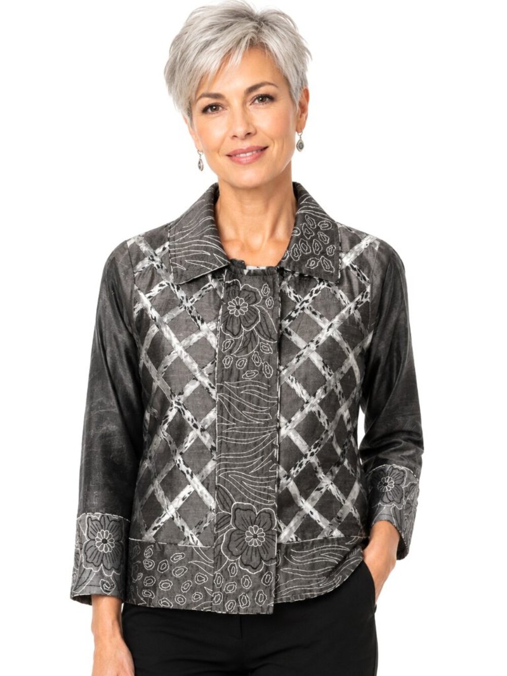 YakMagik Taupe Pure Silk Embroidered Print Jacket